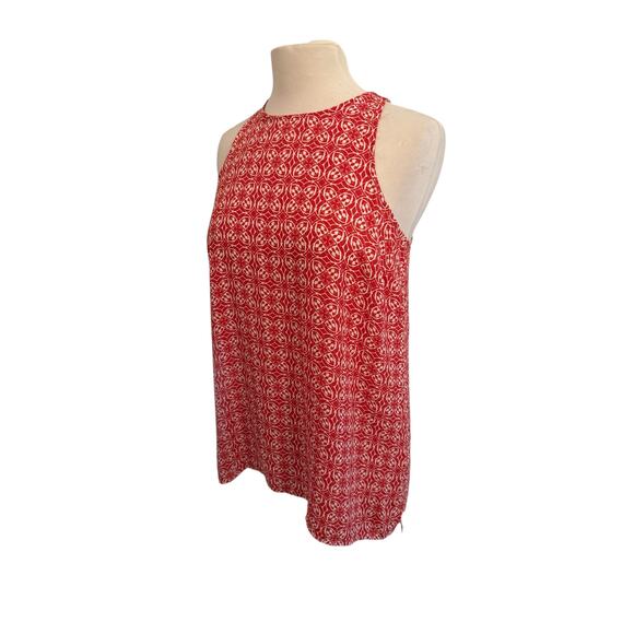 Pink Rose Red Hi Neck Geometric Flowy Summer Sleeveless NWT Top Blouse Halter M - Picture 5 of 7